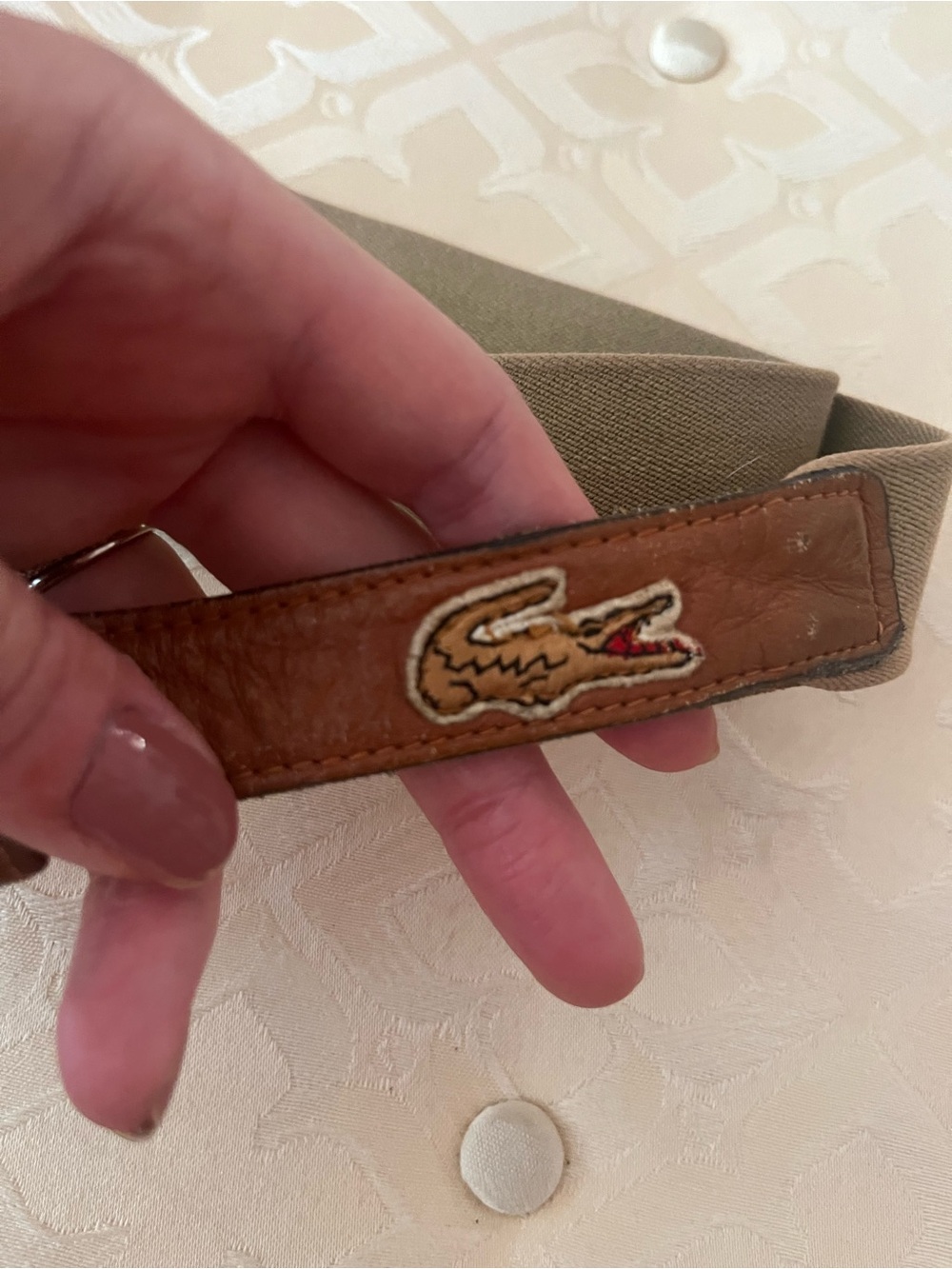 Lacoste Men’s Brown Leather-Trim Canvas Belt